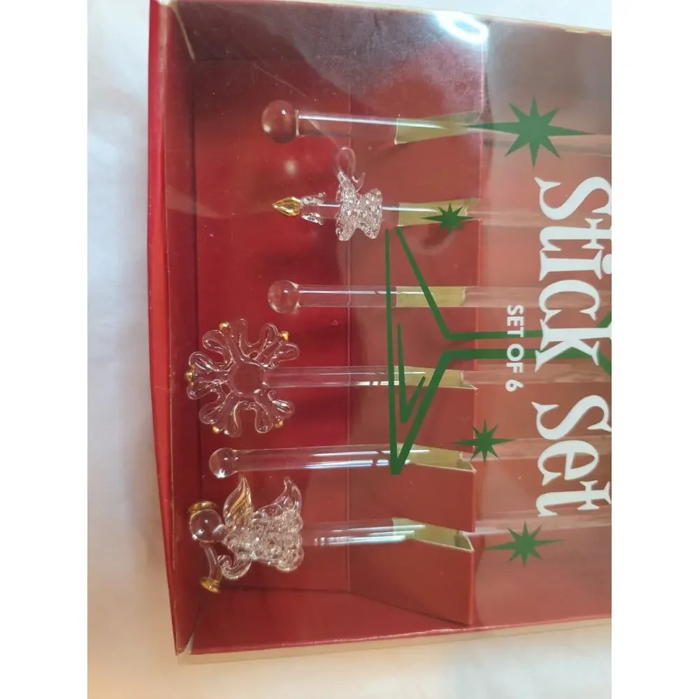 Boston Warehouse Glass Swizzle Stick Set Set Of 6 Christmas Tree Stocking...